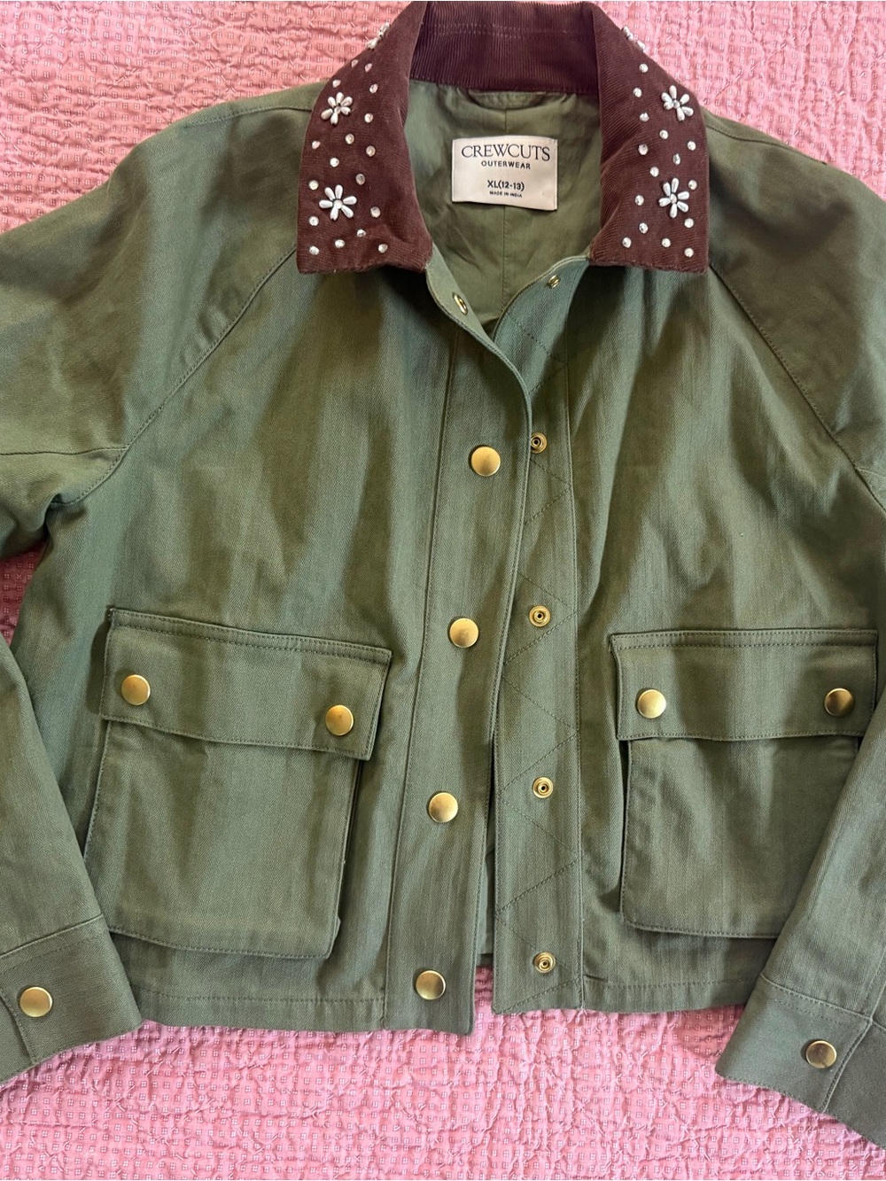 Girls XL (12-13) Cropped Flower-embellished Barn Jacket by J.Crew